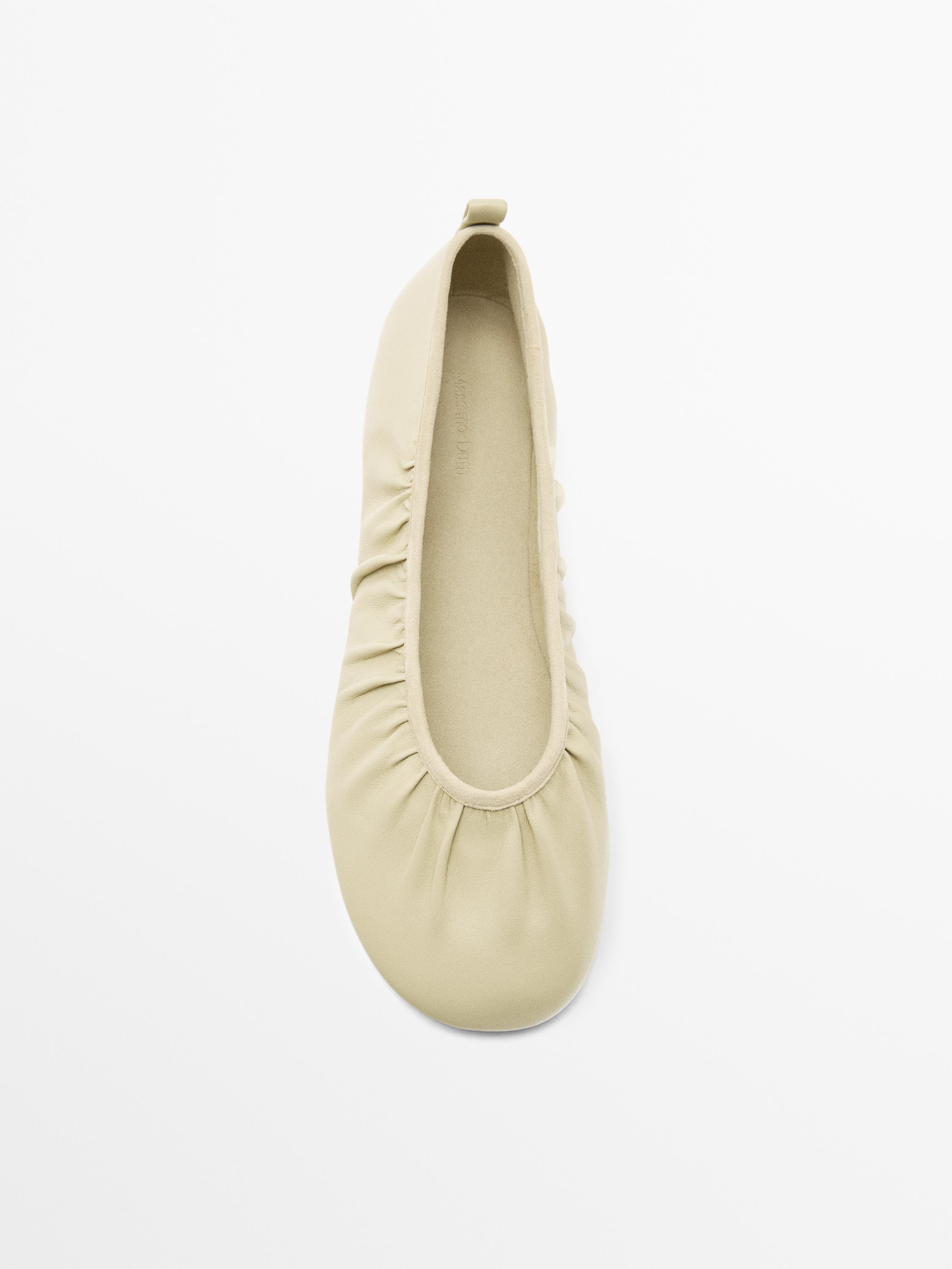 Soft leather ballet flats with gathered detail